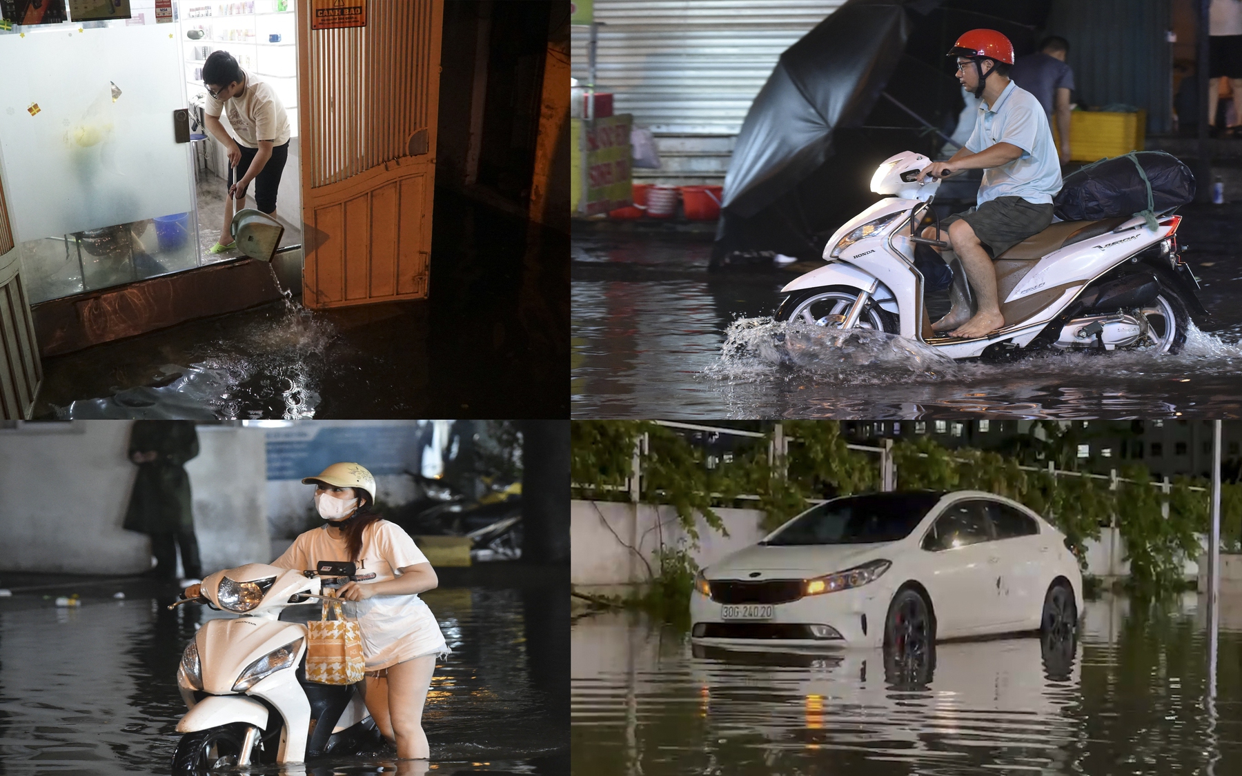 Phố Hà Nội ngập sâu sau cơn mưa lớn: Nhiều xe quay đầu không dám "bơi", nước tràn cả vào nhà