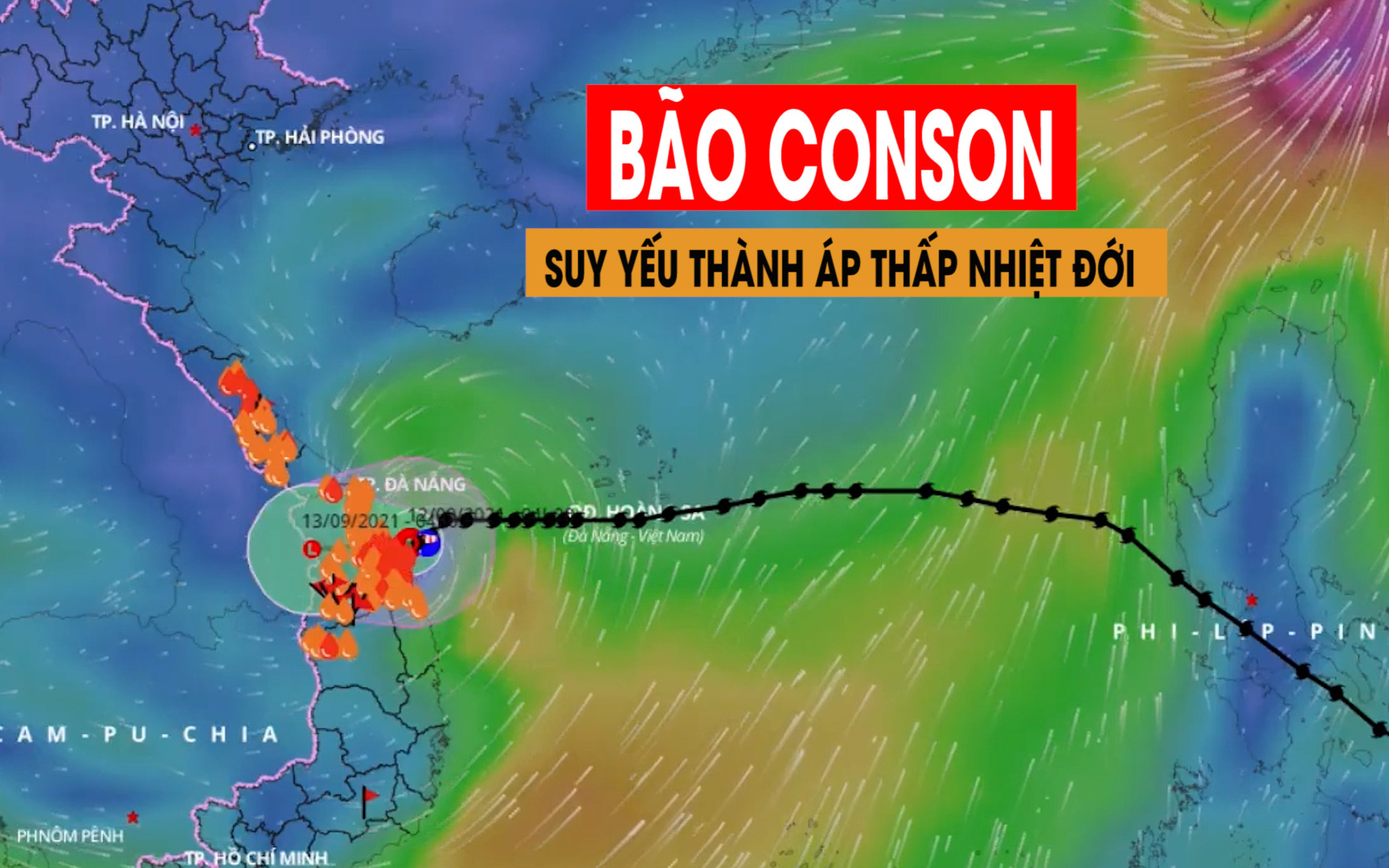 Bão Conson suy yếu thành áp thấp nhiệt đới ít di chuyển