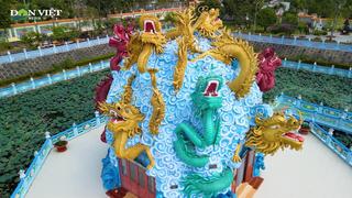 Độc đáo ngôi chùa có 9 con rồng uốn lượn trên mặt hồ sen